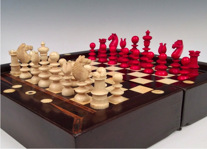 English Chess Set - old London chess pieces - Antique White and